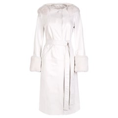 Verheyen Aurora Leder-Trenchcoat mit Kapuze in Weiß mit Kunstpelz - Größe uk 14