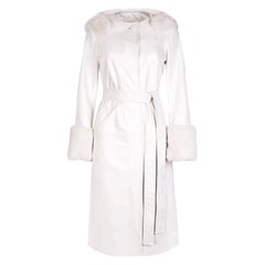 Verheyen Aurora Trenca de piel con capucha en blanco con piel sintética - Talla uk 8