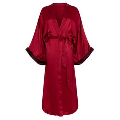 Kimono Verheyen rosso borgogna in raso di seta italiana con pelliccia sintetica - Taglia unica