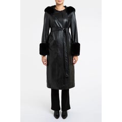Verheyen London Abrigo Trenca Aurora de Piel con Capucha, Negro, Talla 10