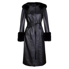Trench-coat Aurora à capuche en cuir et fausse fourrure noire Verheyen London, Taille 10