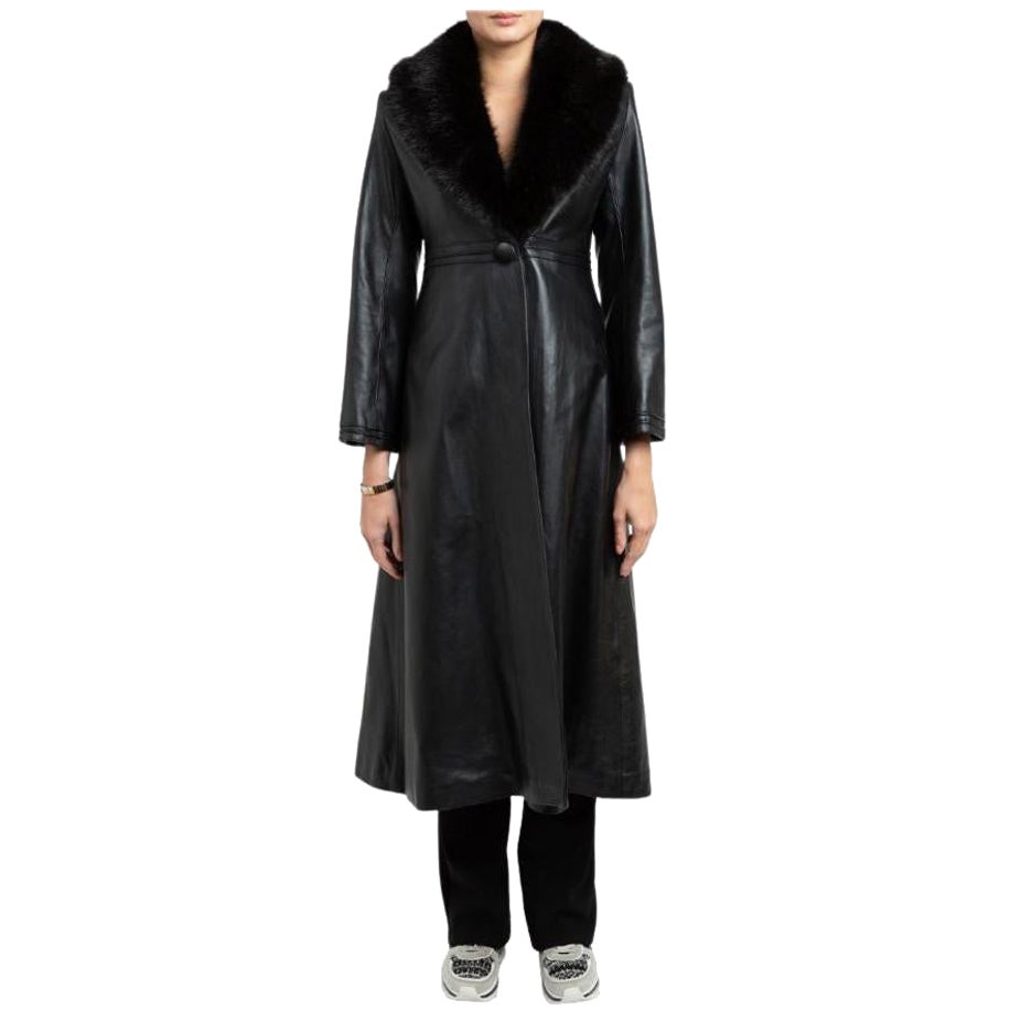 Verheyen London Bespoke Edward Leder Trenchcoat in Schwarz, Größe 14