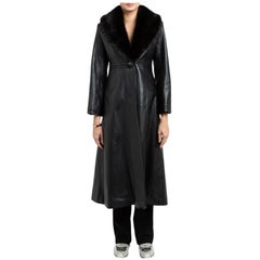 Verheyen London Bespoke Edward Leder Trenchcoat in Schwarz, Größe 14
