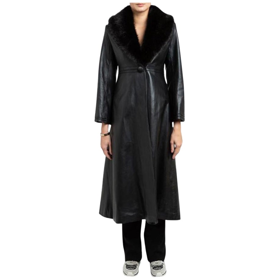 Verheyen London Bespoke Edward Leather Trench Coat en noir, taille 14