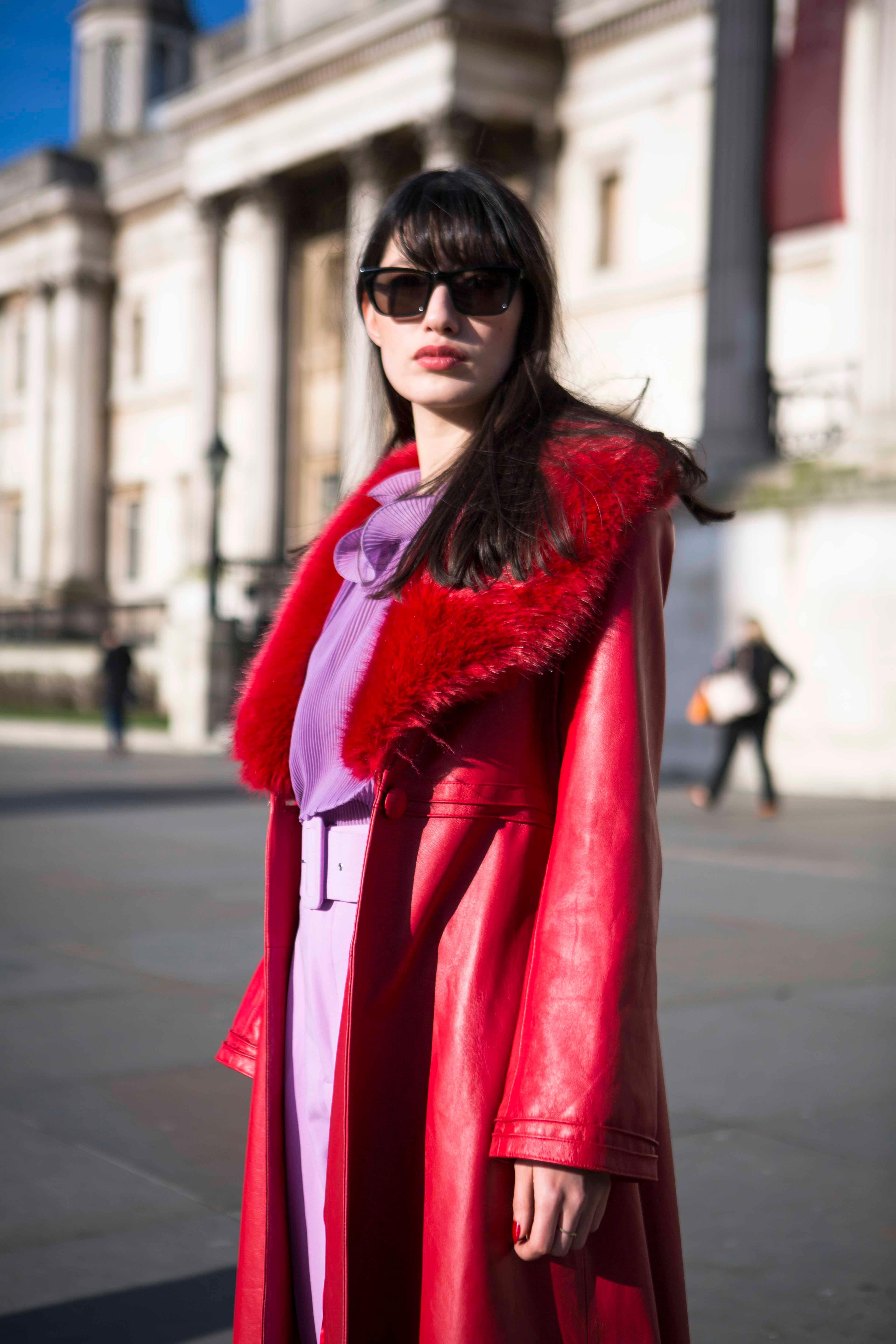Verheyen London Edward Leather Trench Coat in Red with Faux Fur For Sale 6