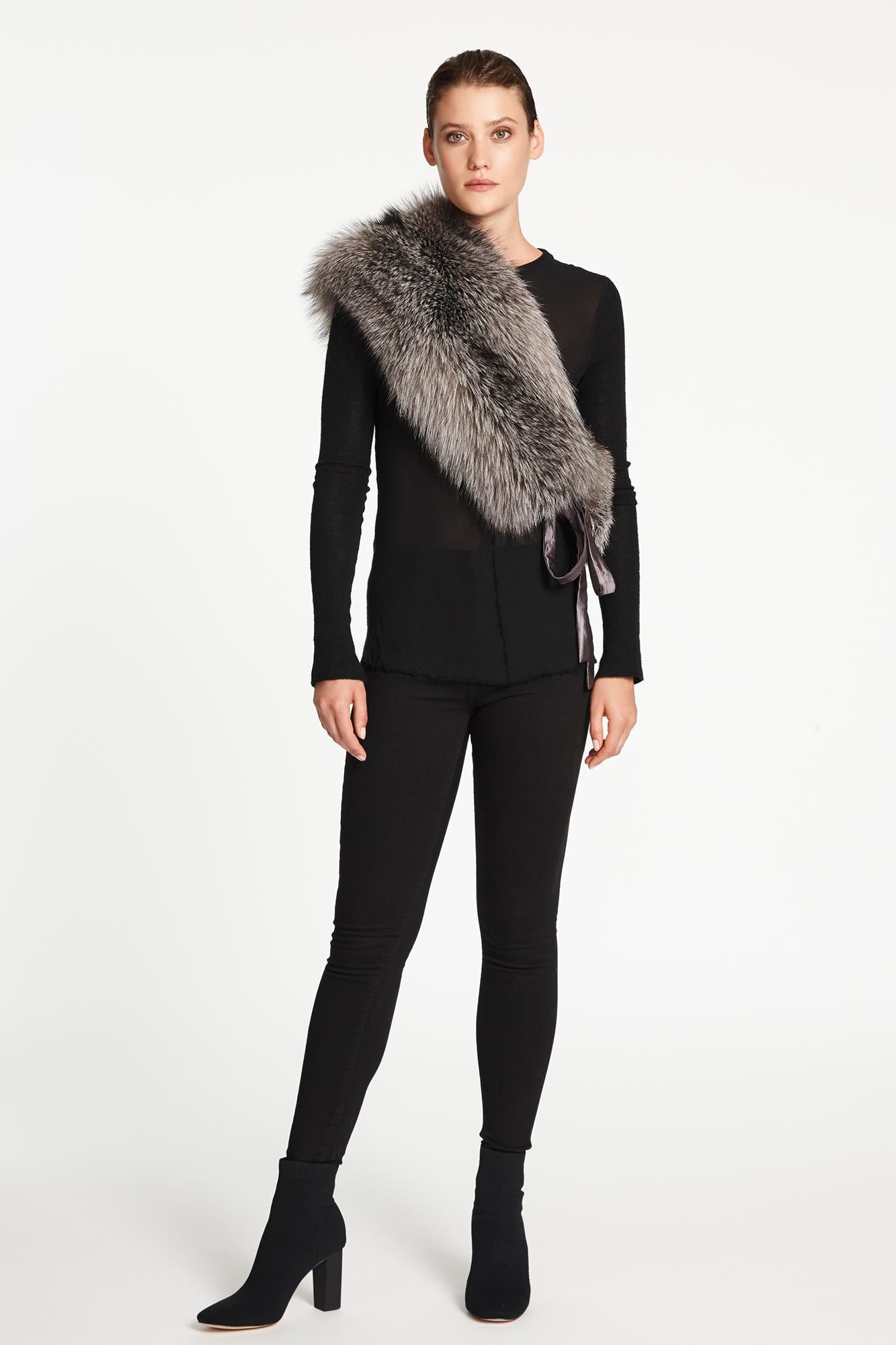 Chained Stole Collar Scarf Fox Fur & Silk Lining with Chain  6