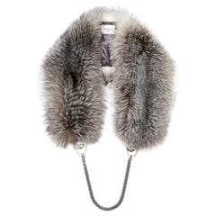 Verheyen London Chained Stole Blue Frost Fox Fur & Silk Lining with Chain