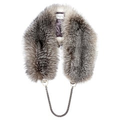 Chained Stole Collar Scarf Fox Fur & Silk Lining with Chain 