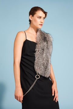 Verheyen London Chained Stole Blue Frost Fox Fur & Silk Lining with Chain