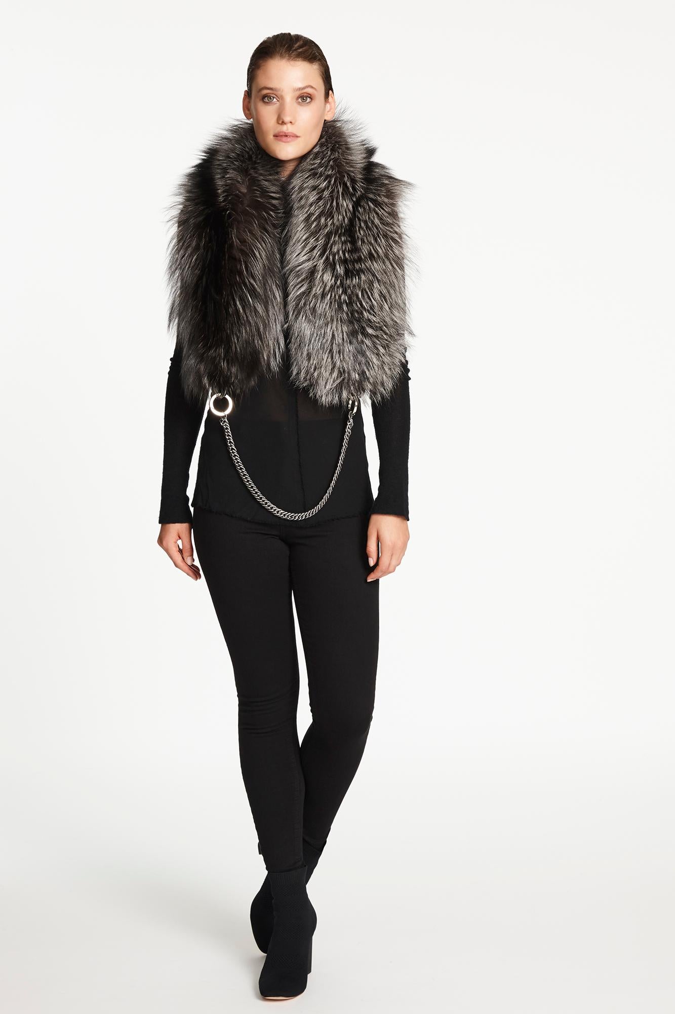 Women's or Men's Verheyen London Chained Stole Collar Metallic Silver Fox Fur with Chain 6 ways 