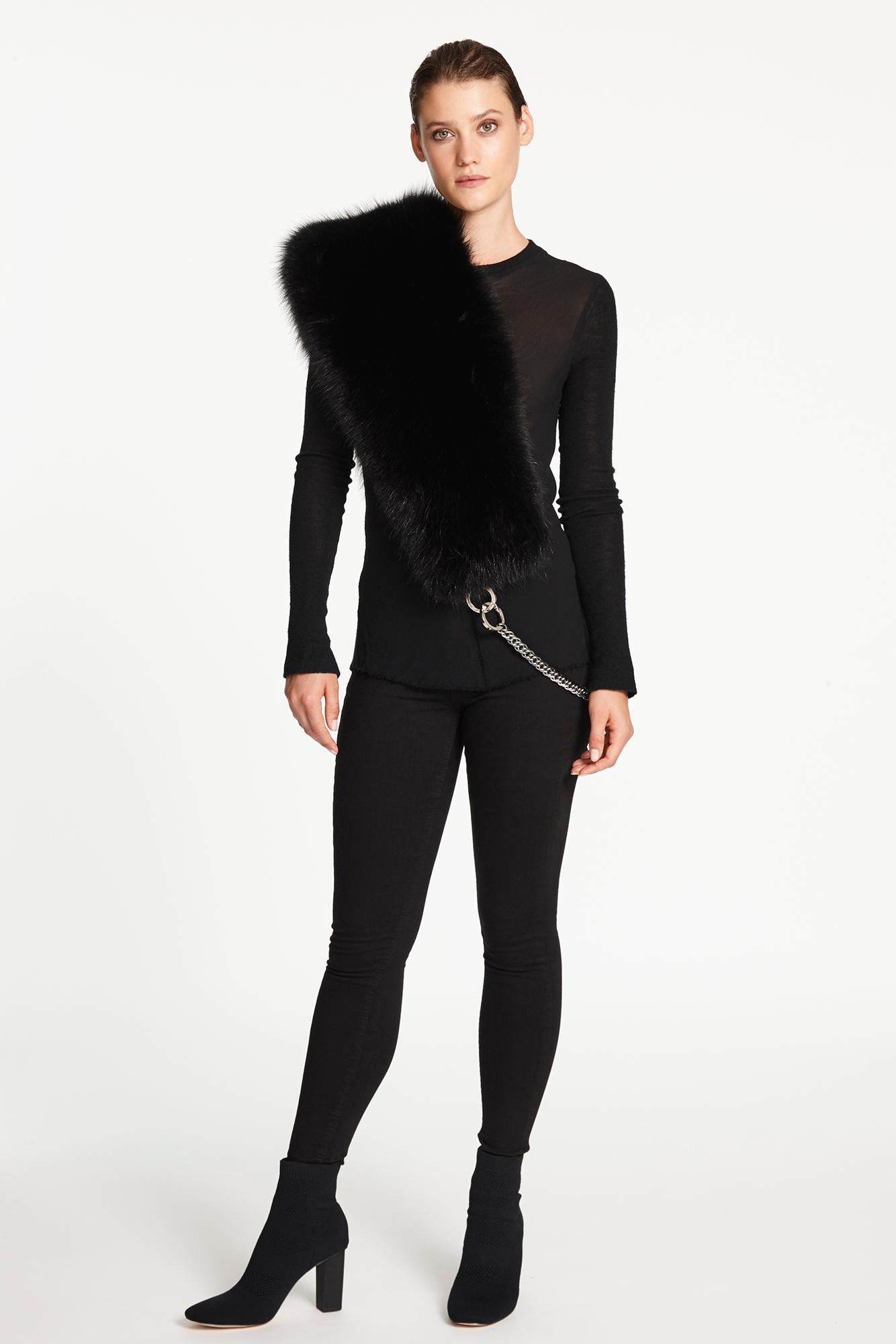 Verheyen London Chained Stole in Black Fox Fur & Chain - Brand New 3