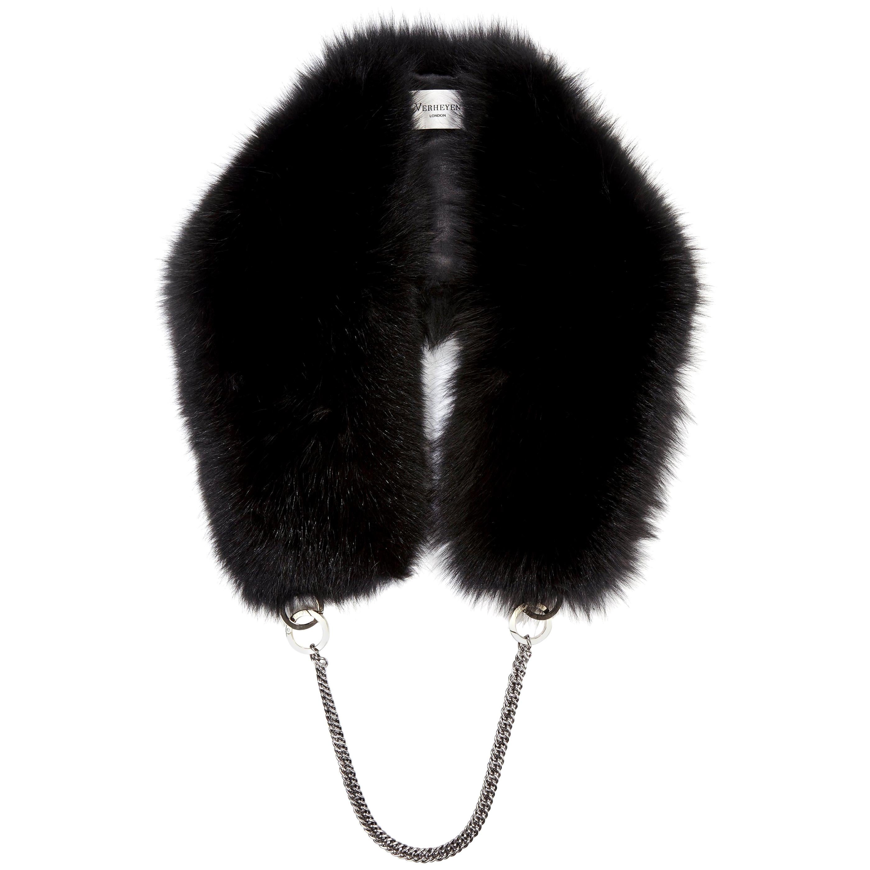 Verheyen London Chained Stole in Black Fox Fur & Chain - Brand New