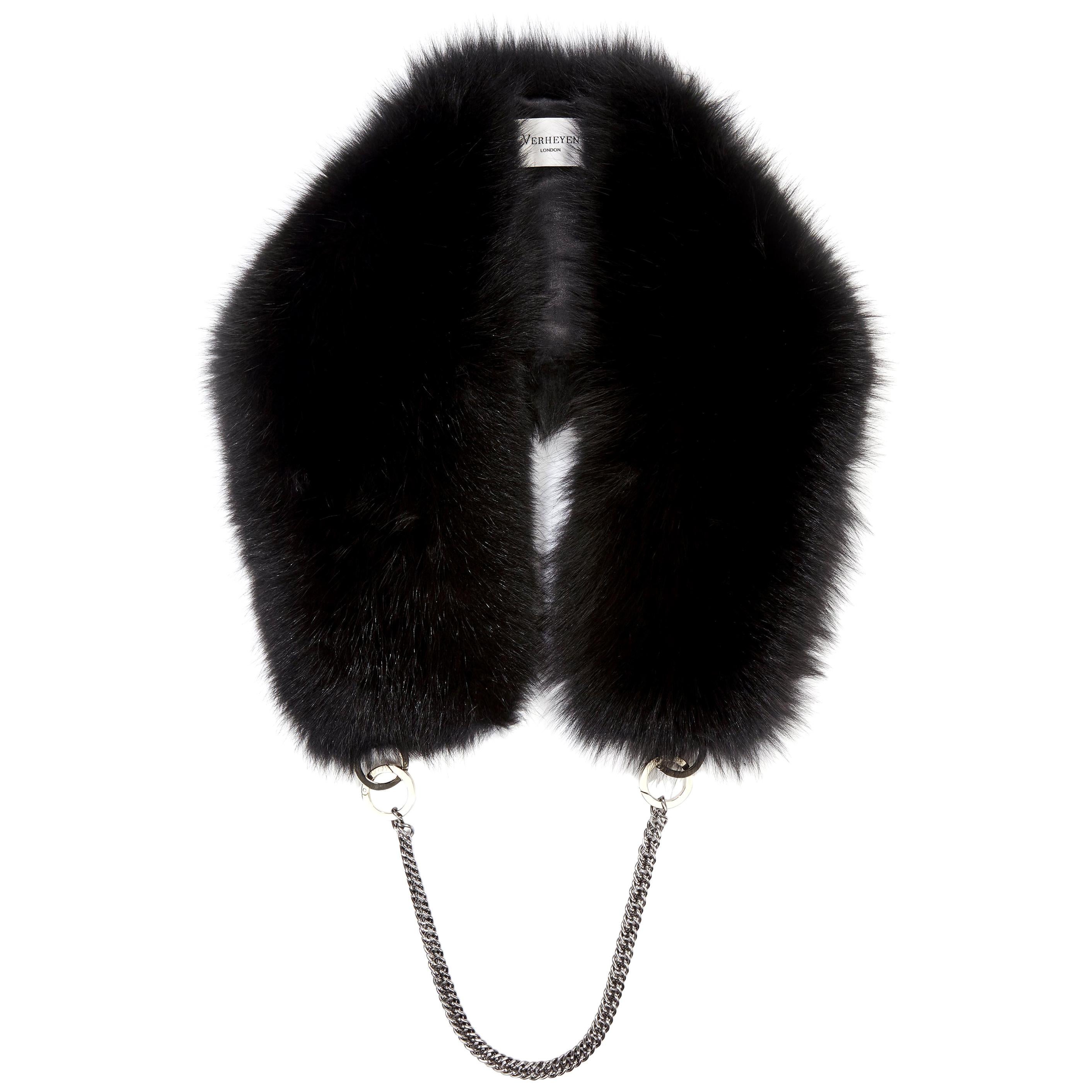 Verheyen London Chained Stole in Black Fox Fur & Silk Lining with Chain