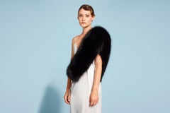 Verheyen London Chained Stole in Black Fox Fur & Silk Lining with Chain - New