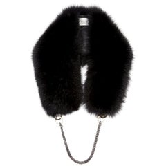 Verheyen London Chained Stole in Black Fox Fur & Silk Lining with Chain - New