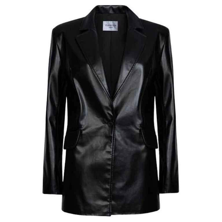 Verheyen London Chesca Oversize Blazer in Black Leather, Size uk 12 For Sale