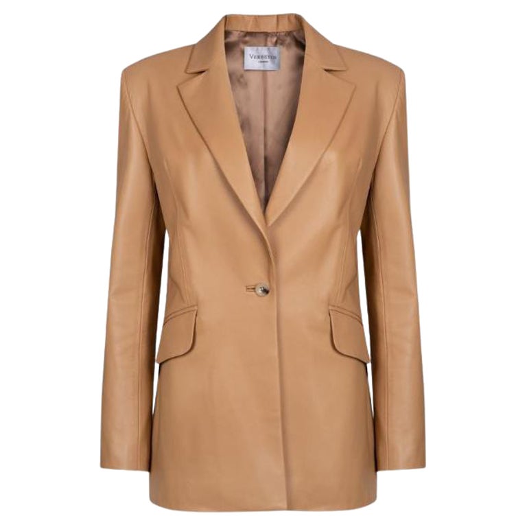 Verheyen London Chesca Oversize Blazer in Camel Leather, Size 10