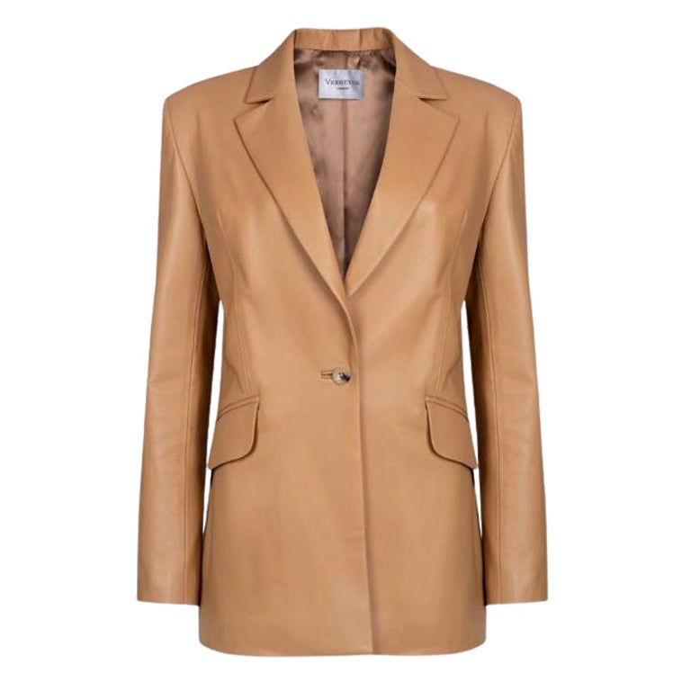 Verheyen London - Blazer surdimensionné Chesca en cuir camel, taille 16 en vente