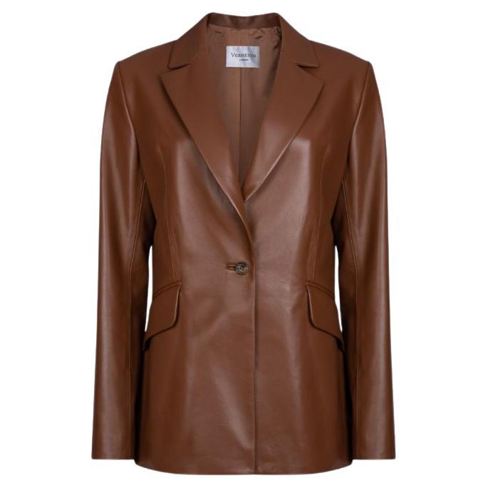 Verheyen London Chesca Oversize Blazer in Tan Leather, Size 6 For Sale