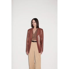 Verheyen London Chesca Oversize Blazer in Tan Leather, Size 8