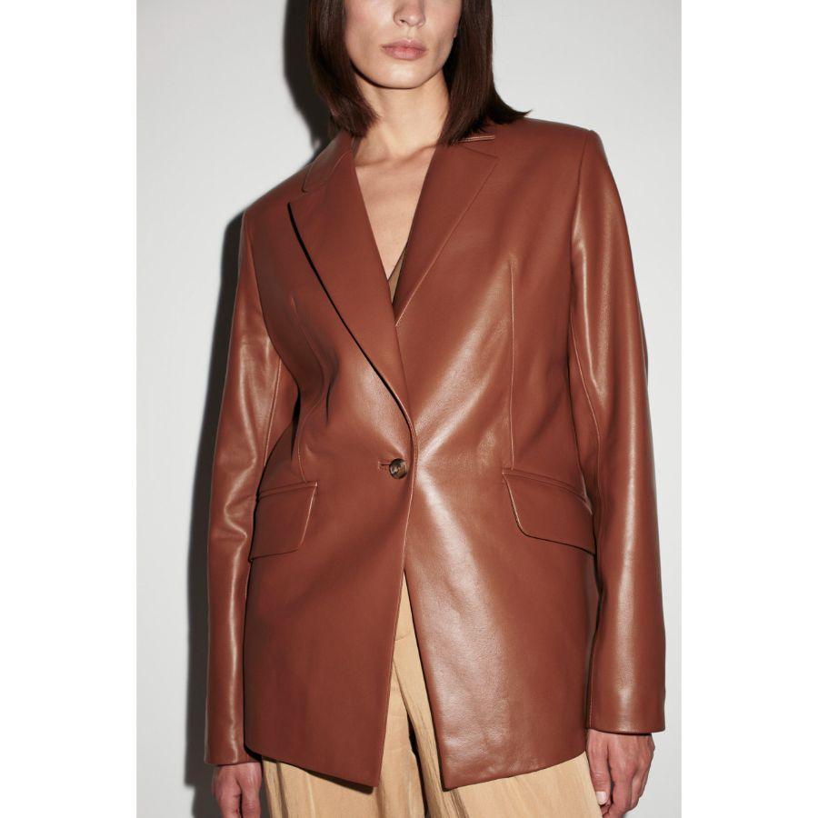 Women's Verheyen London Chesca Oversize Blazer in Tan Leather, Size 8 For Sale