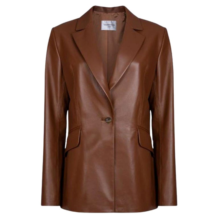 Verheyen London Chesca Oversize Blazer in Tan Leather, Size 8 For Sale
