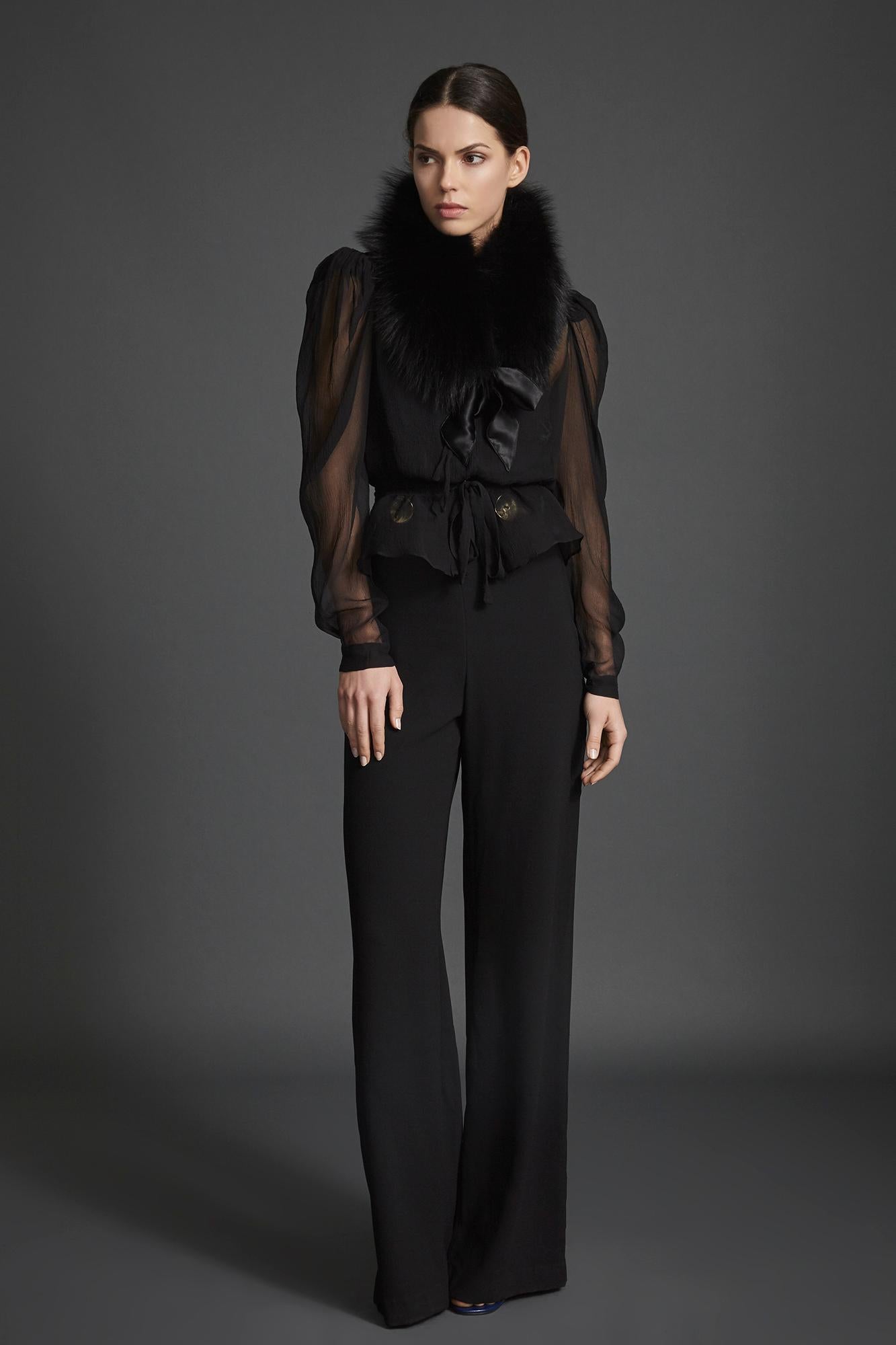 Verheyen London Circle Stand up Collar in Black Fox Fur & Silk tie - Brand New für Damen oder Herren