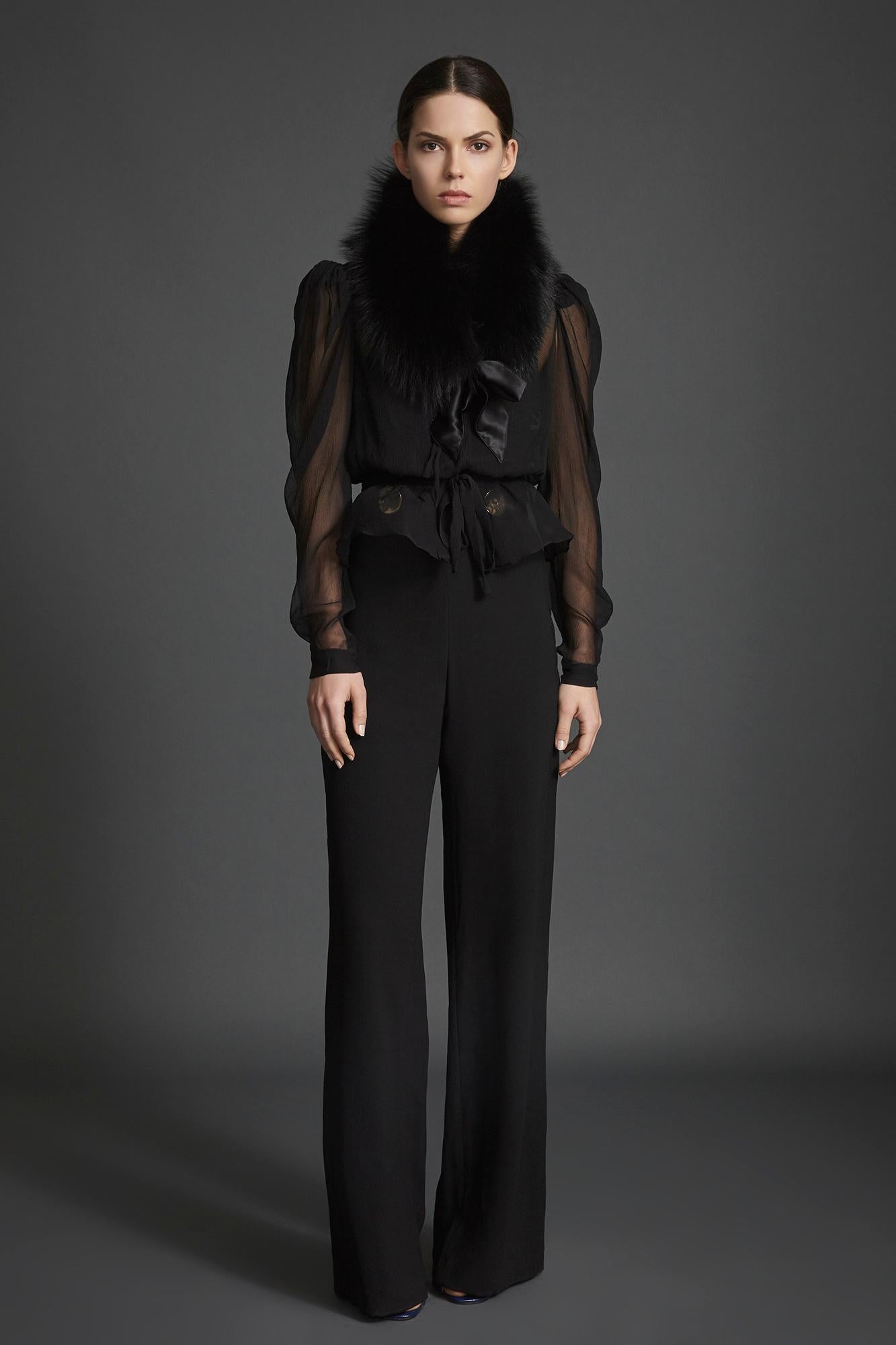 Verheyen London Circle Stand up Collar in Black Fox Fur & Silk tie - Brand New (Schwarz)