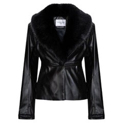 Giacca Verheyen London Cropped Edward in pelle nera con pelliccia sintetica, taglia 10