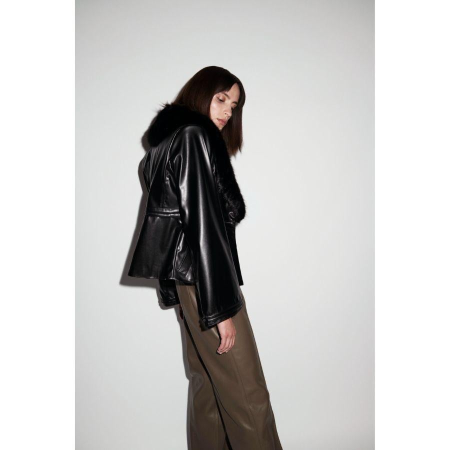 Black Verheyen London Cropped Edward Jacket in Leather with Faux Fur, Size uk 12