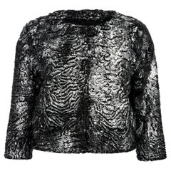 Verheyen London Cropped Jacket in Swakara Lamb Fur in Metallic Silver - Size 8