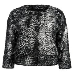 Verheyen London Cropped Jacket in Swakara Lamb Fur in Metallic Silver Size uk 8 