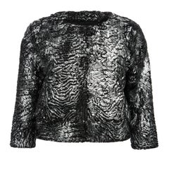 Verheyen London Cropped Jacket in Swakara Lamb Fur in Metallic Silver Size uk 8