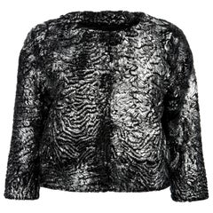 Verheyen London Cropped Jacket in Swakara Lamb Fur in Metallic Silver uk size 8 