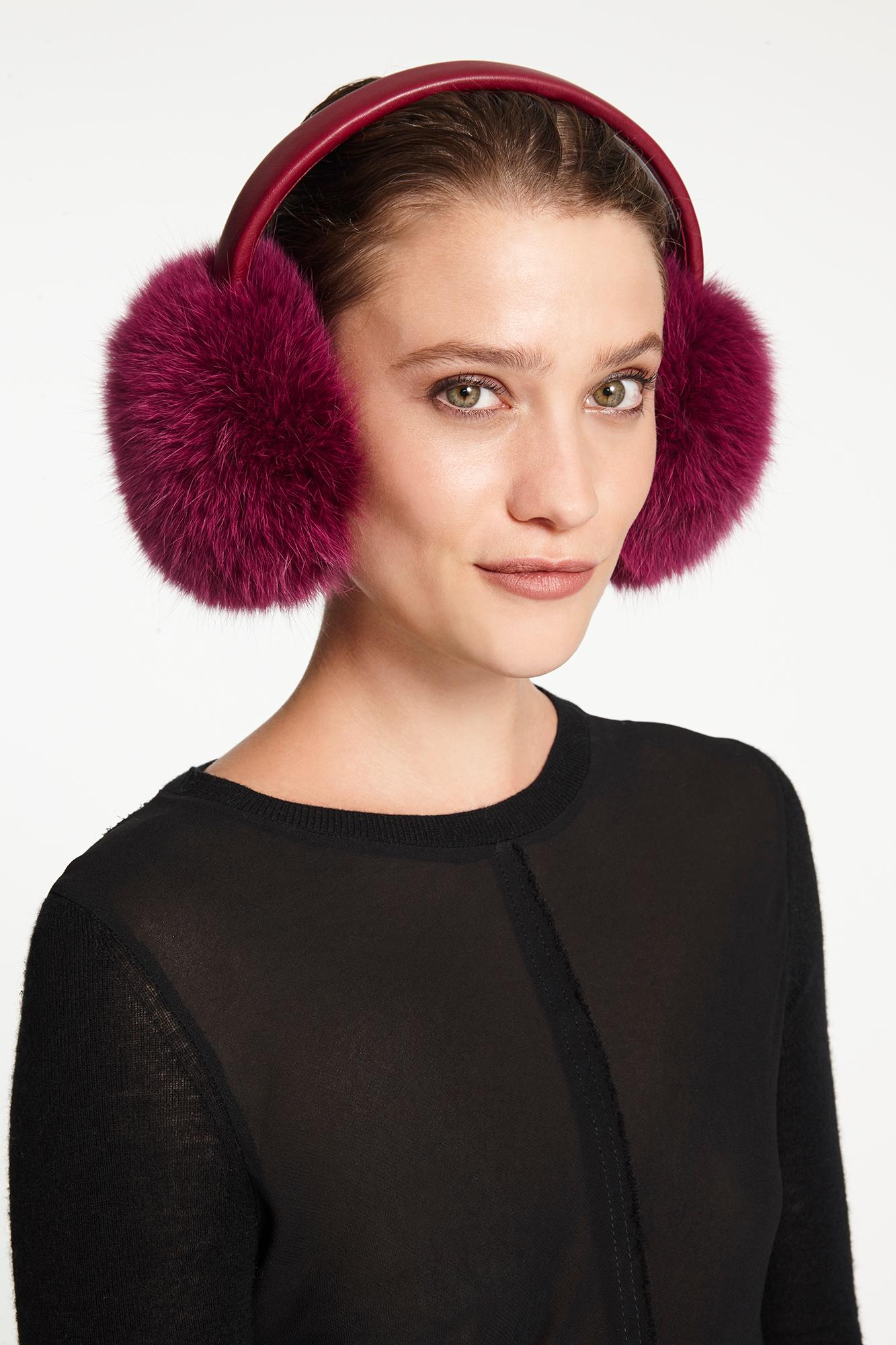 Women's or Men's Verheyen London Ear Muffs in Pink Topaz Fox Fur - Brand New 