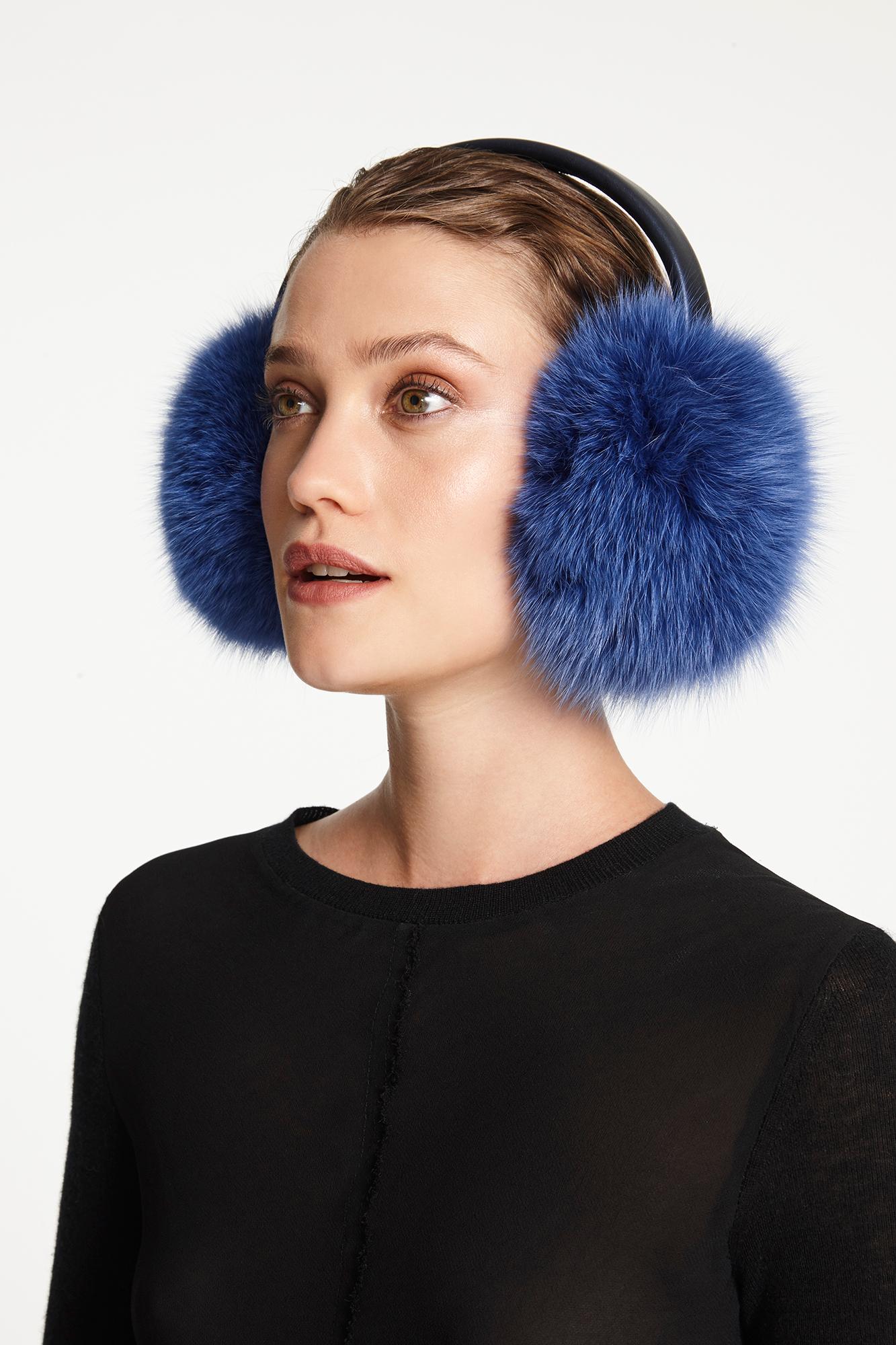 Verheyen London Ear Muffs in Sky Blue Fox Fur 1