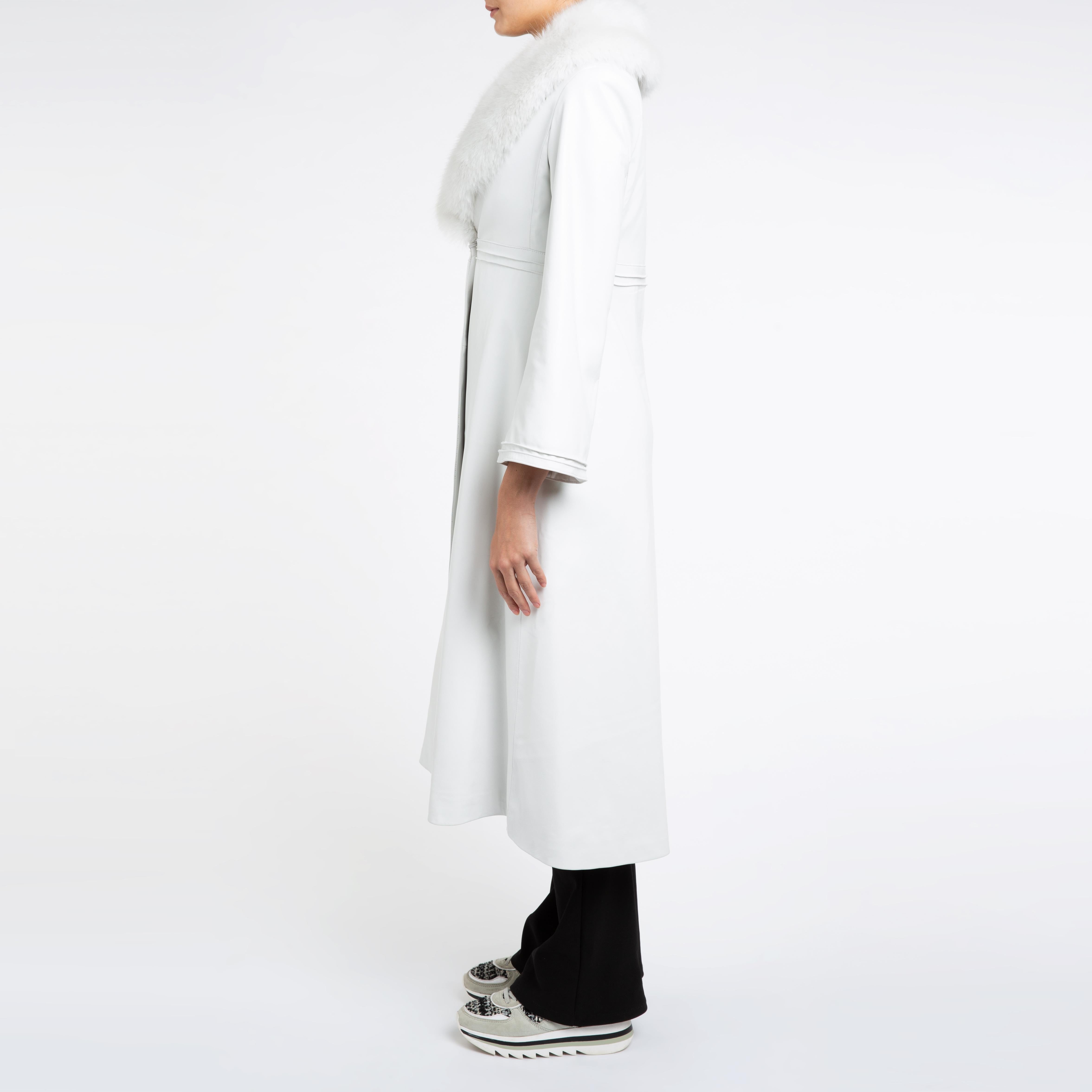 Women's Verheyen London Edward Leather Coat in Aquamarine & White Faux Fur - Size 10 UK  For Sale