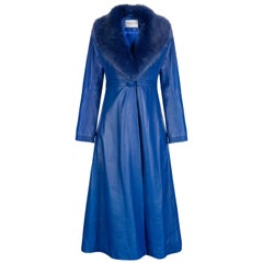 Manteau en cuir bleu Verheyen London Edward avec fausse fourrure - Taille UK 14