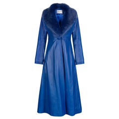 Manteau Edward en cuir bleu avec fausse fourrure Verheyen London, Taille UK 8