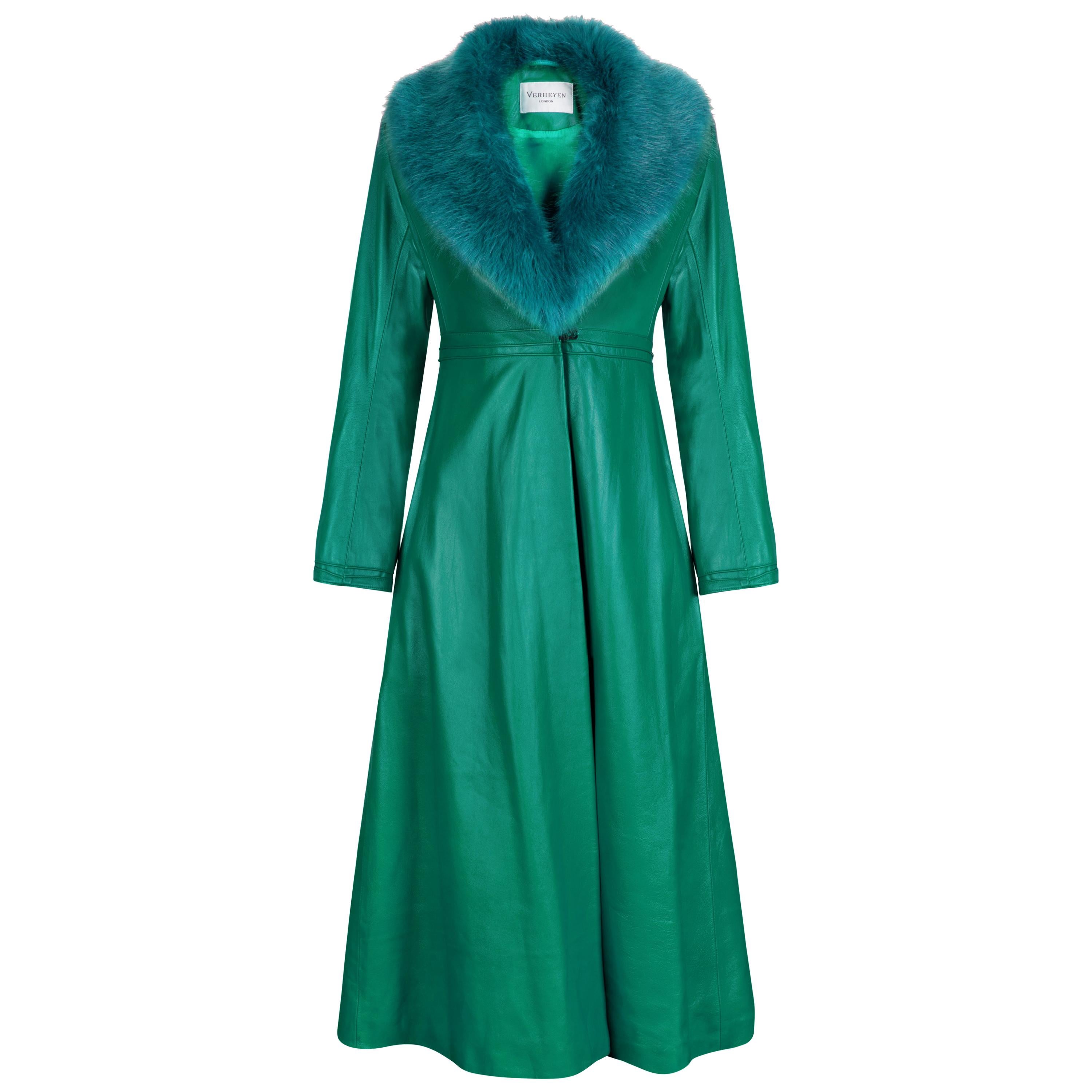 Verheyen London Edward Leather Coat in Green & Green Faux Fur - Size 10  UK 