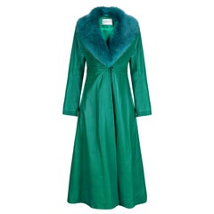 Verheyen London Edward Leather Coat in Green & Green Faux Fur - Size 12 UK