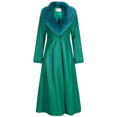 Verheyen London Edward Leather Coat in Green & Green Faux Fur - Size 14 UK
