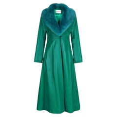 Verheyen London Edward Leather Coat in Green & Green Faux Fur - Size 14 UK