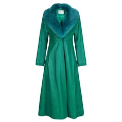 Verheyen London Edward Leather Coat in Green & Green Faux Fur - Size 16 UK