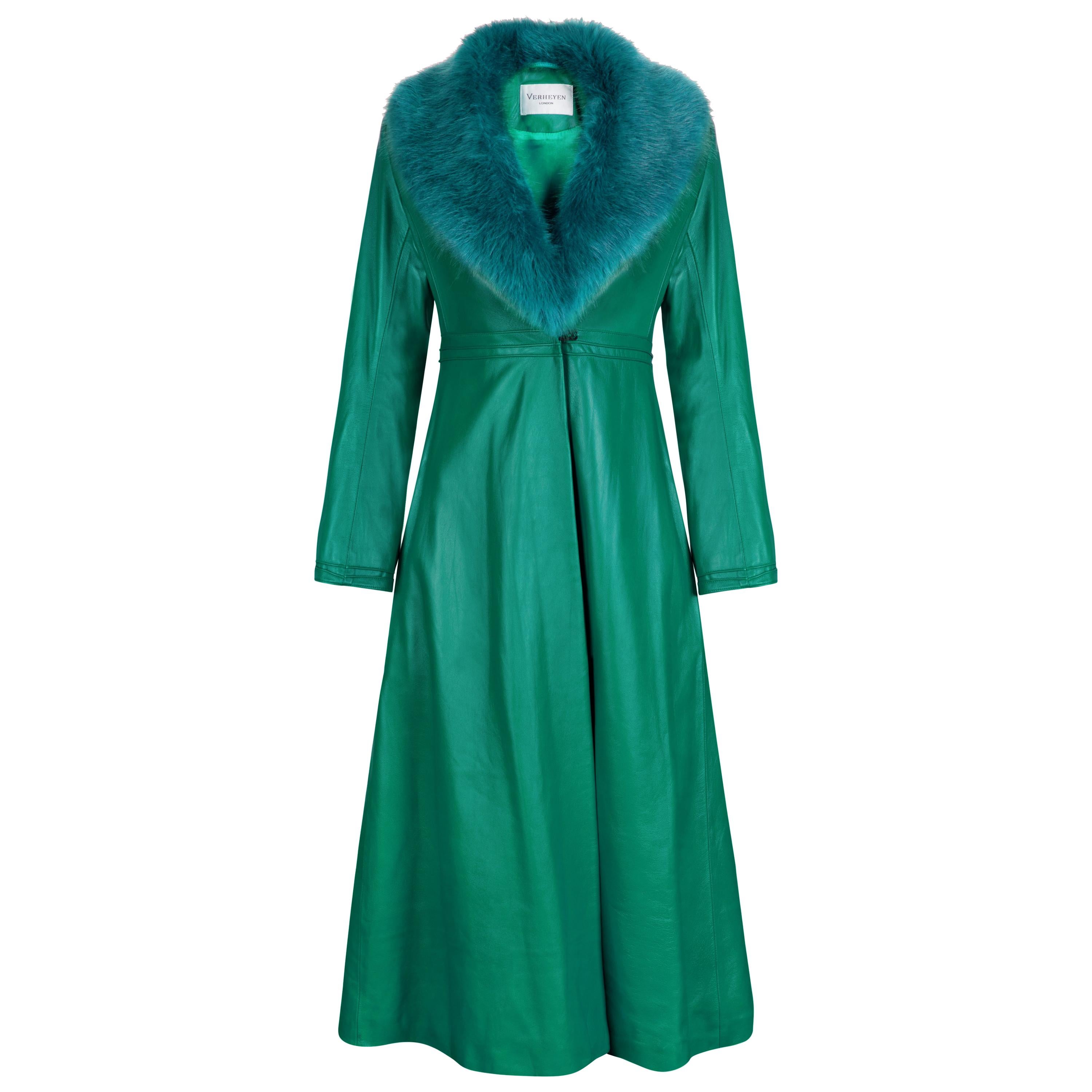 Verheyen London Edward Leather Coat in Green & Green Faux Fur - Size 6 UK 