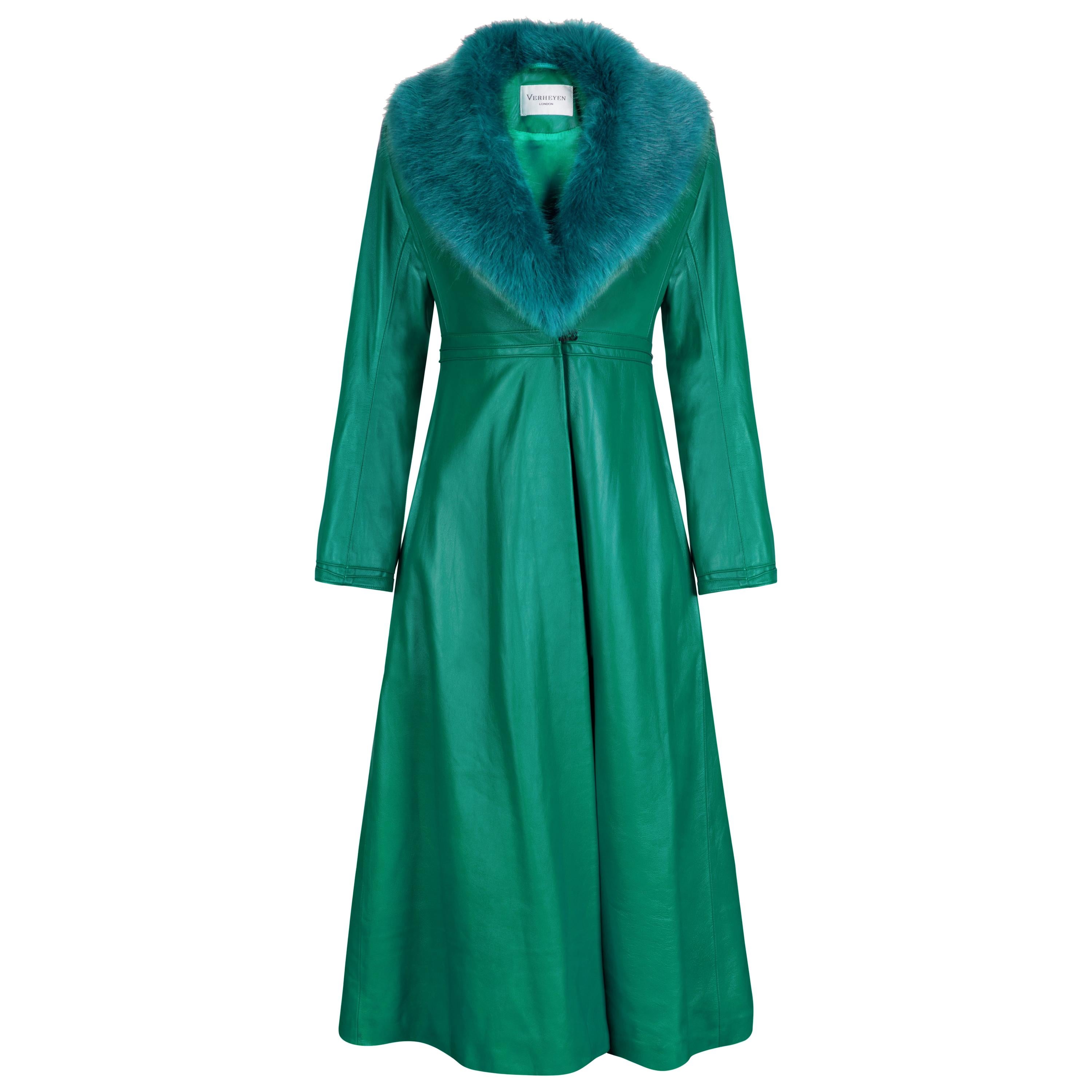 Verheyen London Edward Leather Coat in Green & Green Faux Fur - Size 8 UK  For Sale