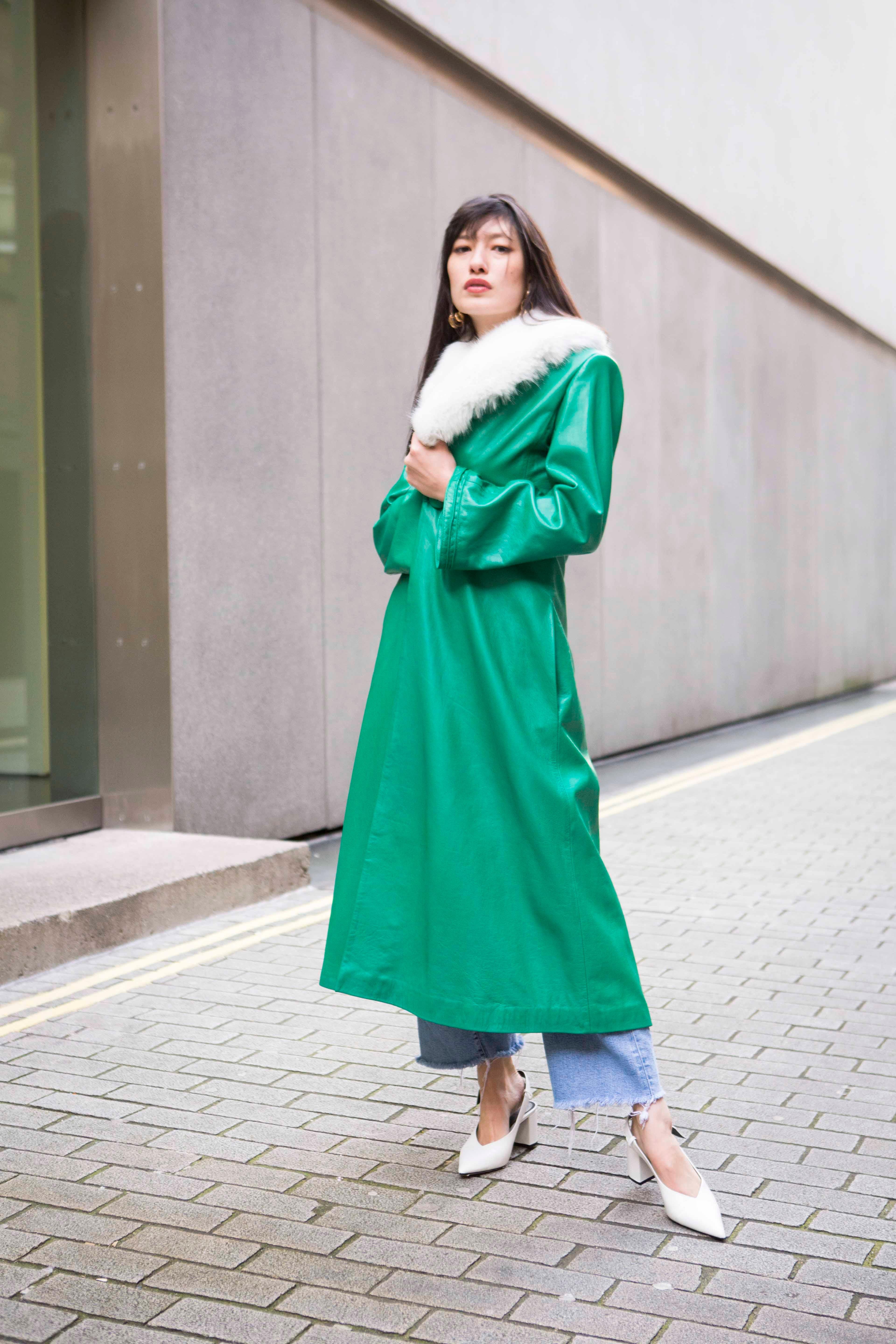 Verheyen London Abrigo de piel Edward en piel sintética verde y blanca - Talla 12 UK en venta 10