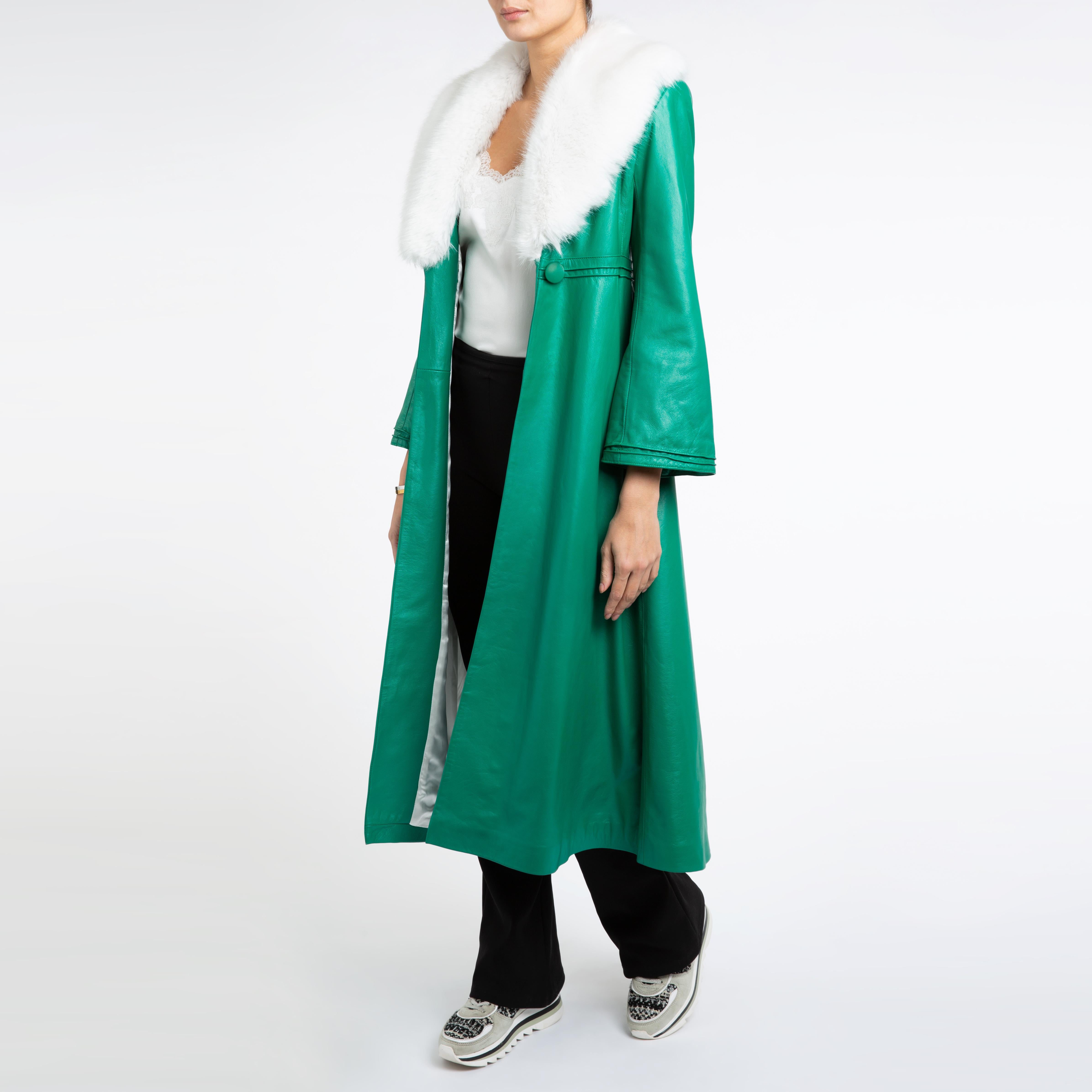 Verheyen London Edward Leather Coat in Green & White Faux Fur - Size 12 UK  For Sale 4