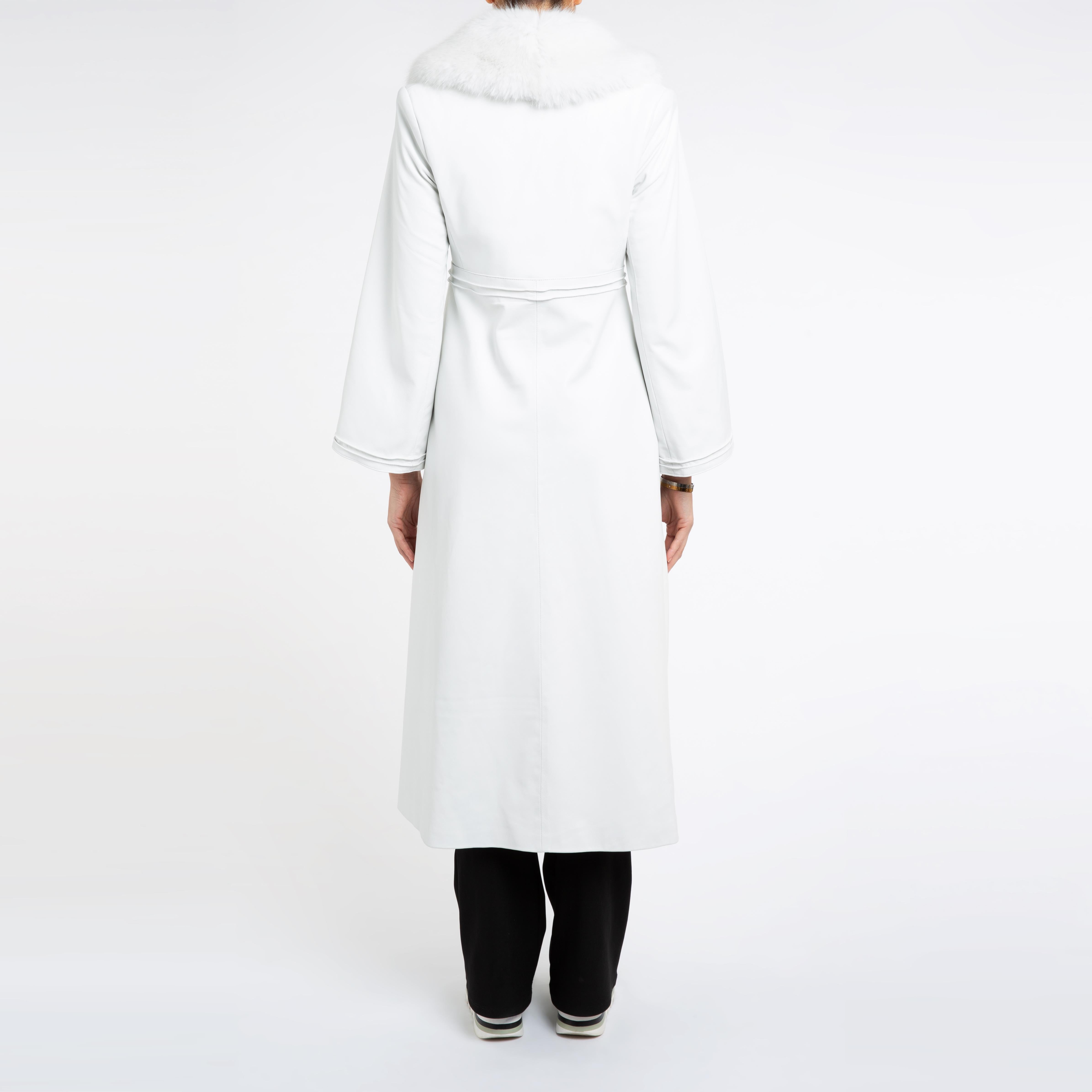Verheyen London Edward Leather Coat in White with Faux Fur - Size uk 12 For Sale 4