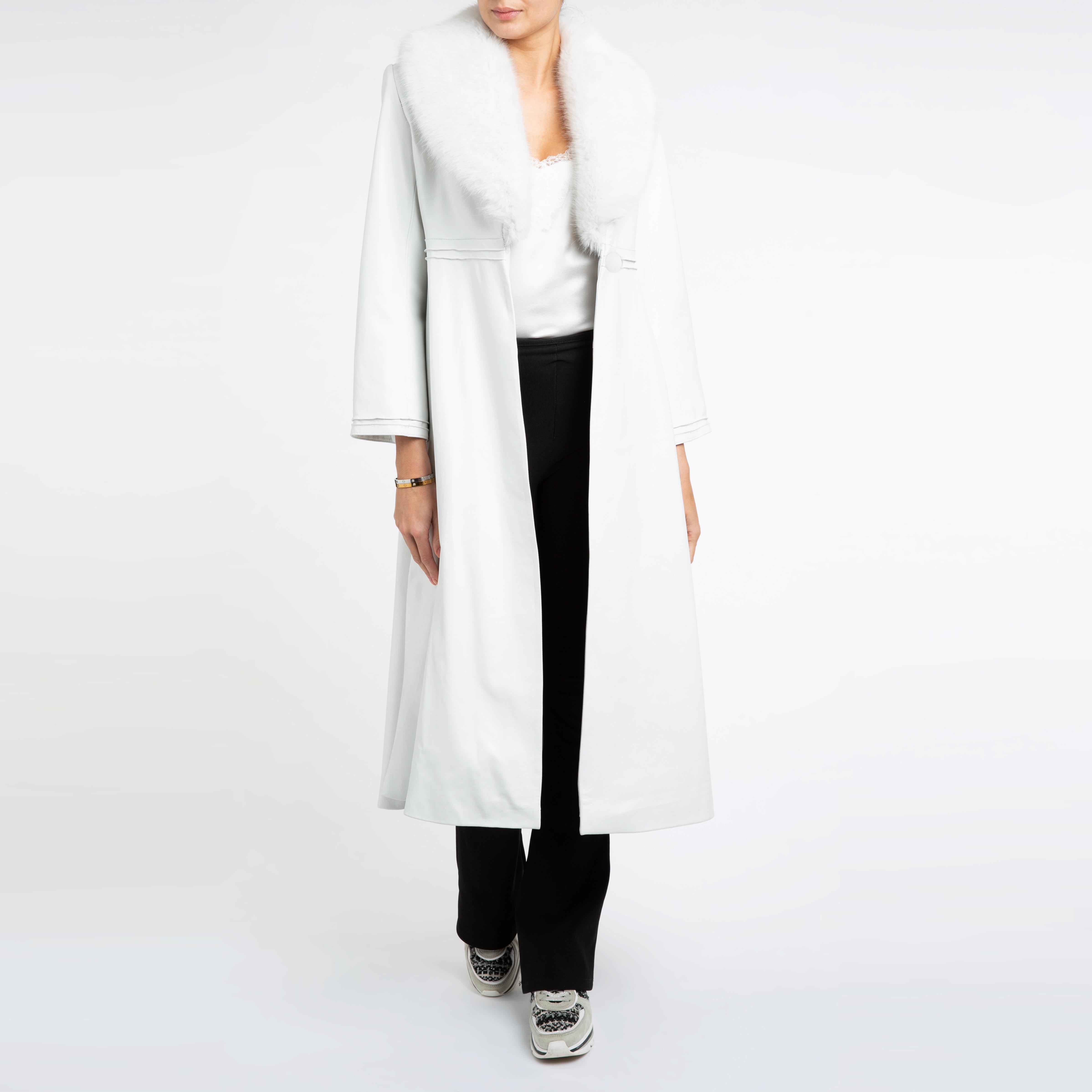 Verheyen London Edward Leather Coat in White with Faux Fur - Size uk 12 For Sale 6